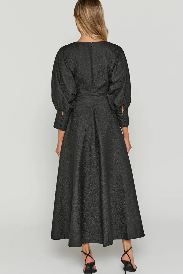 Ashtina Midi Dress 8211 V Neck Cut Out Puff Sleeve Dress In Black Women Showpo Dresses