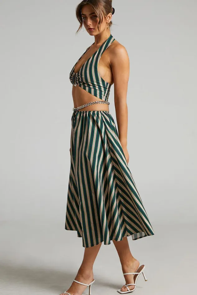 Atoir 8211 The Gravity Midi Skirt In IVY PEACH STRIPE Women Showpo Skirts
