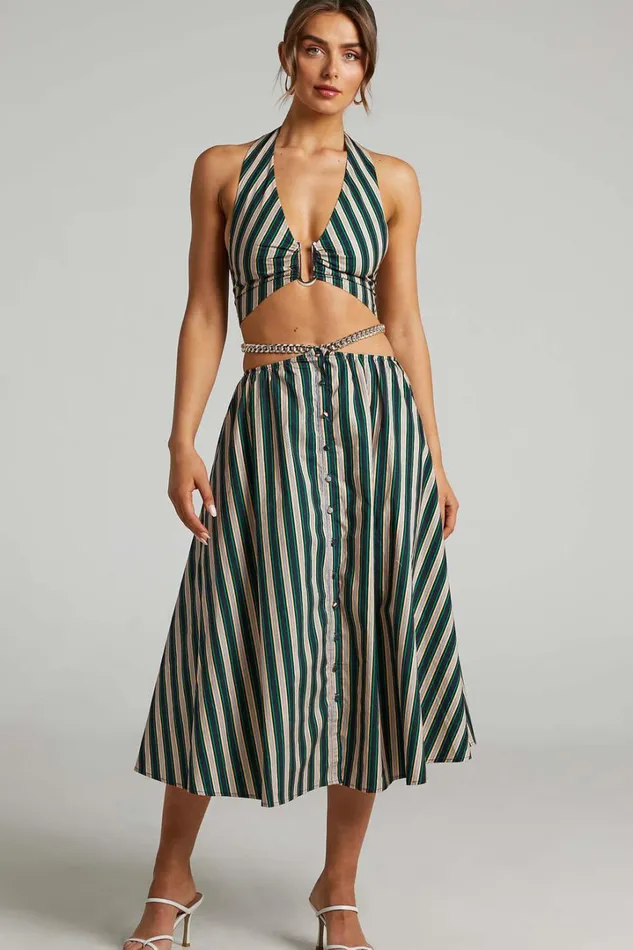 Atoir 8211 The Gravity Midi Skirt In IVY PEACH STRIPE Women Showpo Skirts