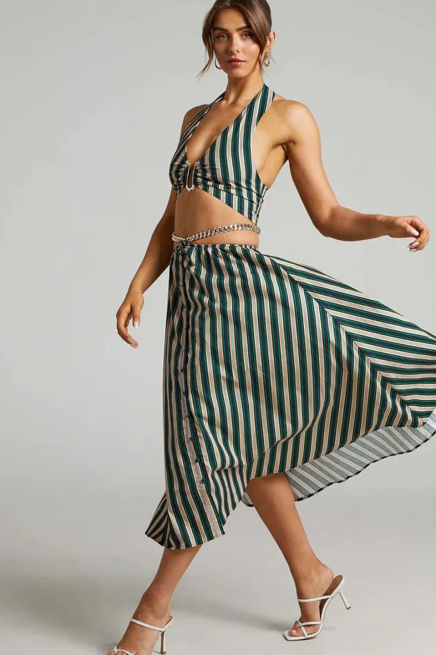 Atoir 8211 The Gravity Midi Skirt In IVY PEACH STRIPE Women Showpo Skirts