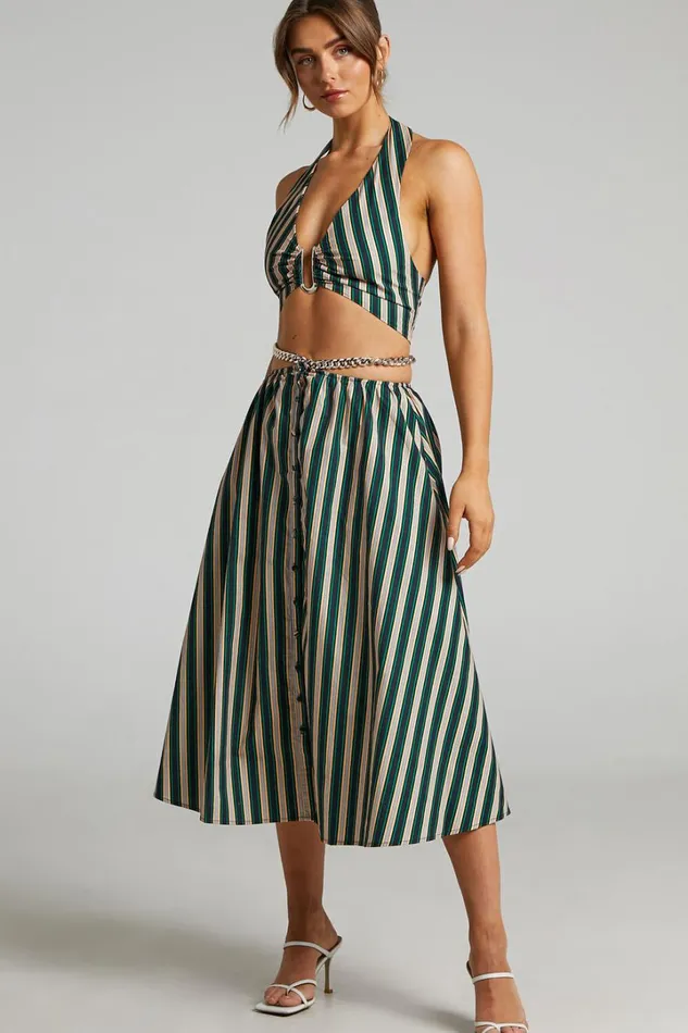 Atoir 8211 The Gravity Midi Skirt In IVY PEACH STRIPE Women Showpo Skirts