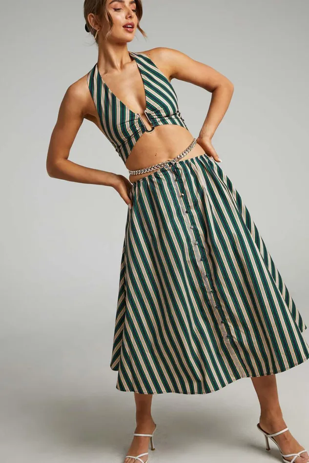 Atoir 8211 The Gravity Midi Skirt In IVY PEACH STRIPE Women Showpo Skirts