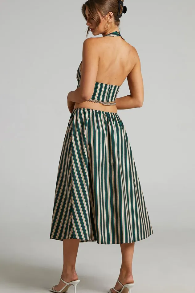 Atoir 8211 The Gravity Midi Skirt In IVY PEACH STRIPE Women Showpo Skirts
