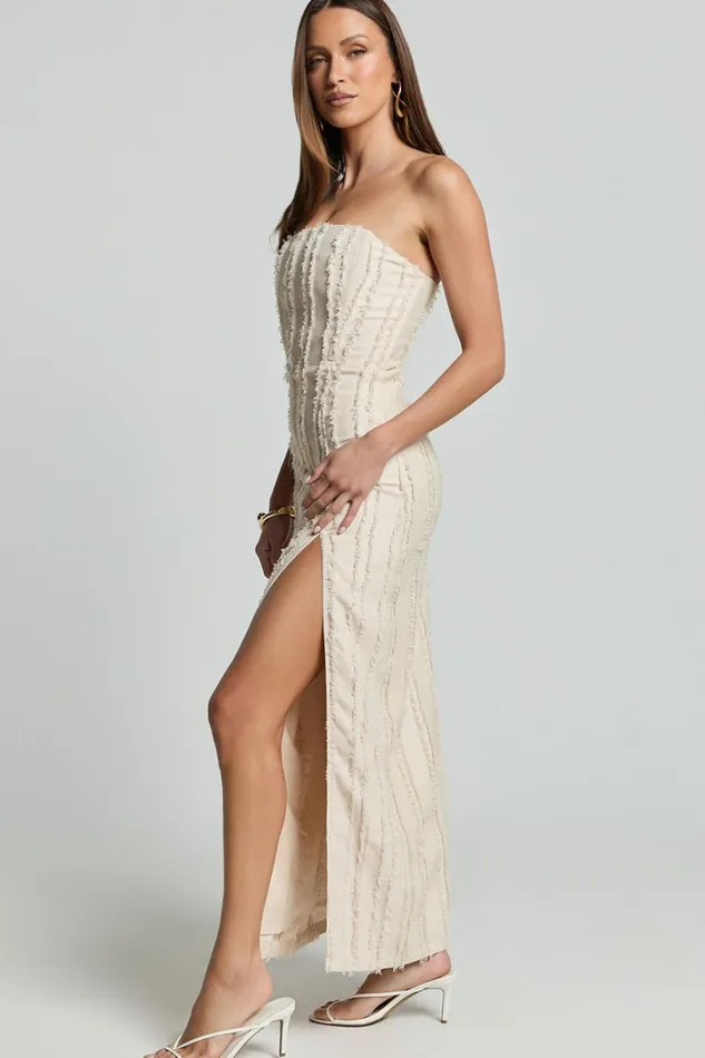 Aubrey Midi Dress 8211 Strapless Thigh Split Dress In Cream Women Showpo Dresses