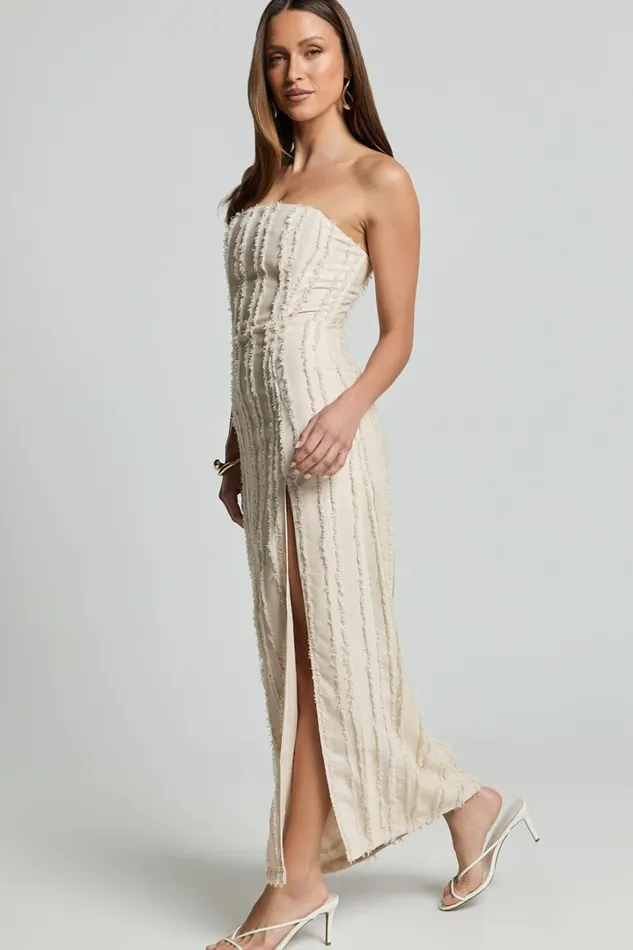 Aubrey Midi Dress 8211 Strapless Thigh Split Dress In Cream Women Showpo Dresses