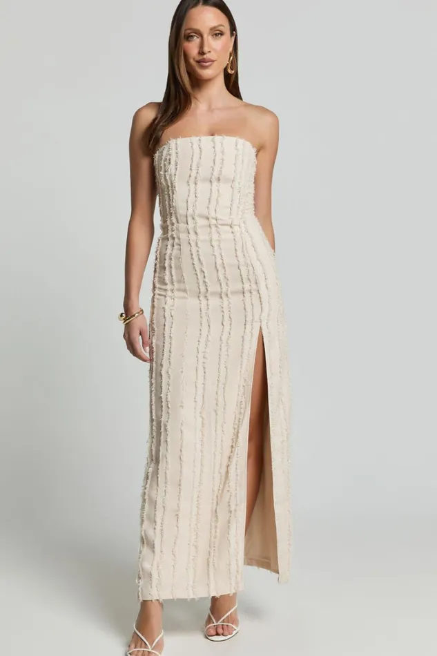 Aubrey Midi Dress 8211 Strapless Thigh Split Dress In Cream Women Showpo Dresses