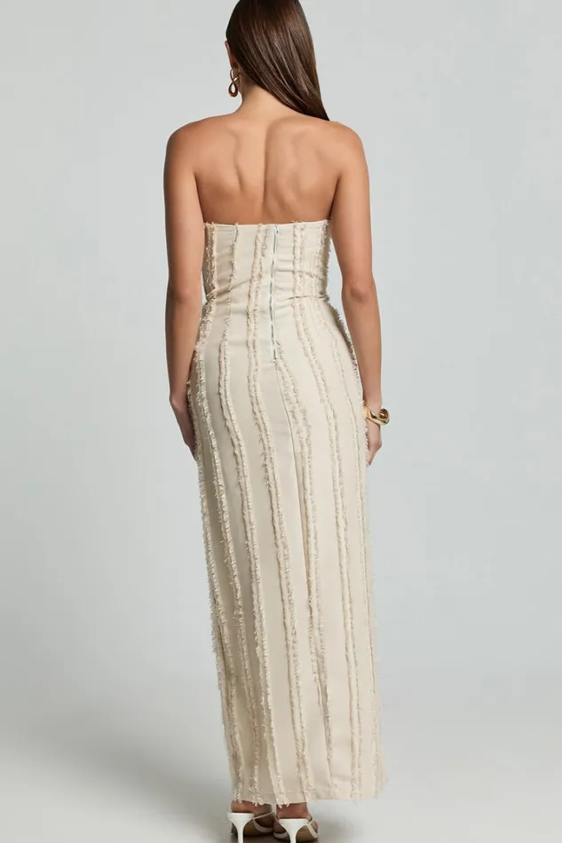 Aubrey Midi Dress 8211 Strapless Thigh Split Dress In Cream Women Showpo Dresses