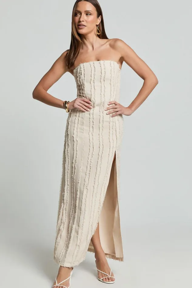 Aubrey Midi Dress 8211 Strapless Thigh Split Dress In Cream Women Showpo Dresses