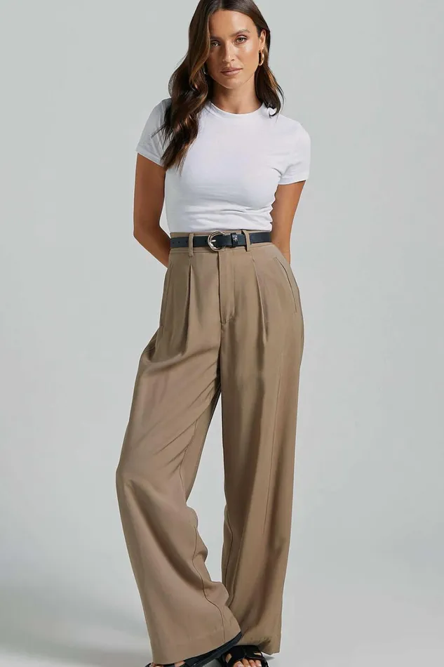 Augustus Pants 8211 High Waisted Wide Leg Tailored Pants In Latte Women Showpo Curve Clothes