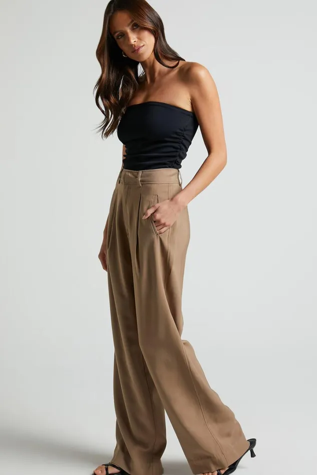 Augustus Pants 8211 High Waisted Wide Leg Tailored Pants In Latte Women Showpo Curve Clothes