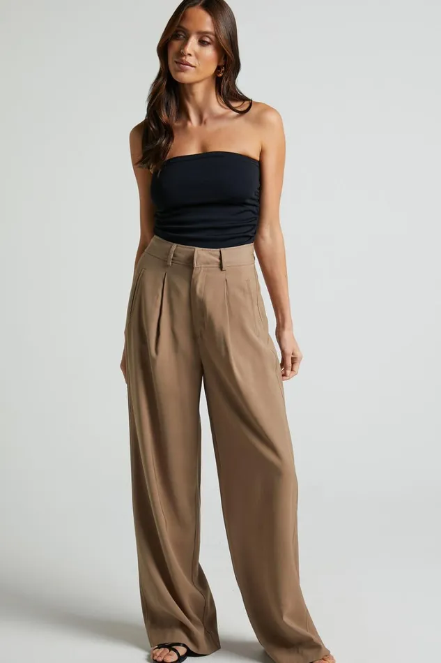 Augustus Pants 8211 High Waisted Wide Leg Tailored Pants In Latte Women Showpo Curve Clothes