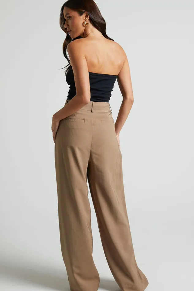 Augustus Pants 8211 High Waisted Wide Leg Tailored Pants In Latte Women Showpo Curve Clothes