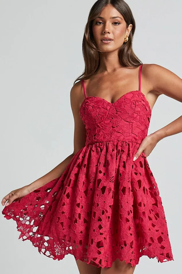 Auriana Mini Dress 8211 Sweetheart Fit and Flare Lace Dress In Red Women Showpo Dresses Auriana Mini Dress 8211 Sweetheart Fit and Flare Lace Dress In Red Women Showpo Dresses