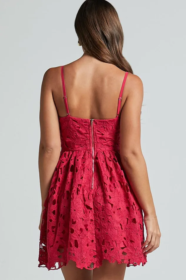 Auriana Mini Dress 8211 Sweetheart Fit and Flare Lace Dress In Red Women Showpo Dresses