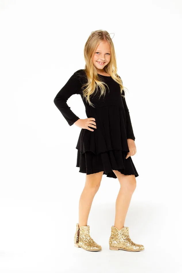 Baby Rib Long Sleeve Tiered Peplum Dress Dresses and Skirts Chaser Brand Girls