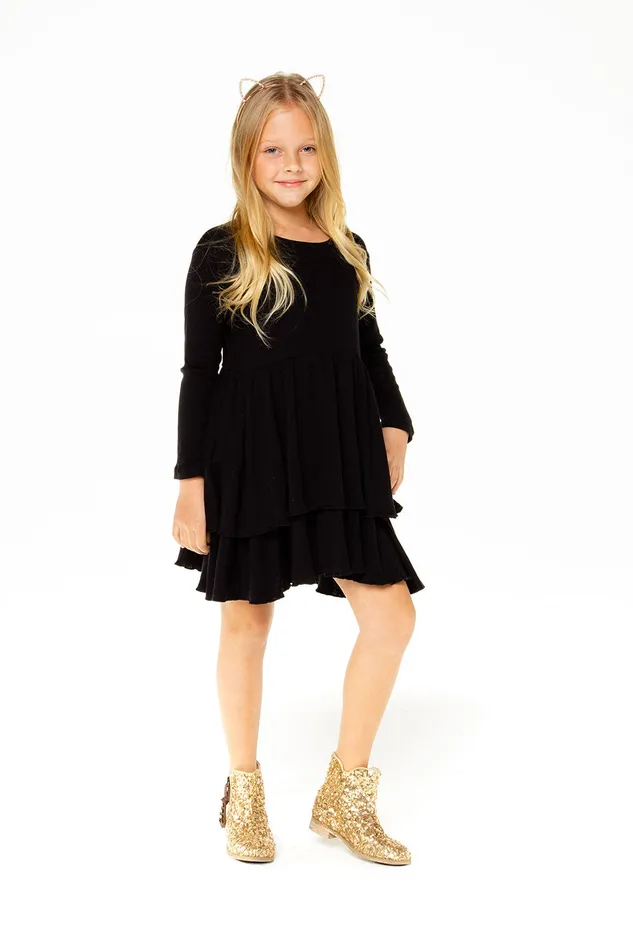 Baby Rib Long Sleeve Tiered Peplum Dress Dresses and Skirts Chaser Brand Girls
