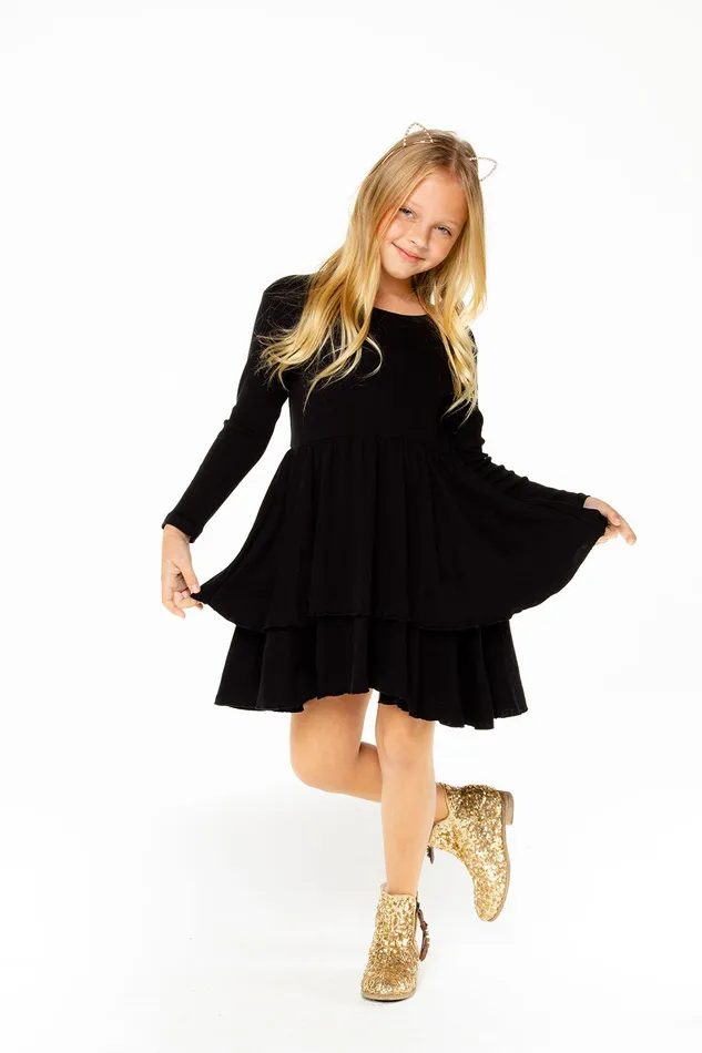 Baby Rib Long Sleeve Tiered Peplum Dress Dresses and Skirts Chaser Brand Girls