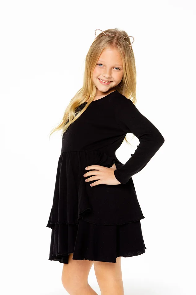 Baby Rib Long Sleeve Tiered Peplum Dress Dresses and Skirts Chaser Brand Girls