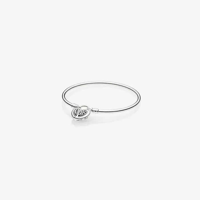 Bangles Women Pandora Limited Edition Moments Silver Bangle Flourishing Heart Padlock