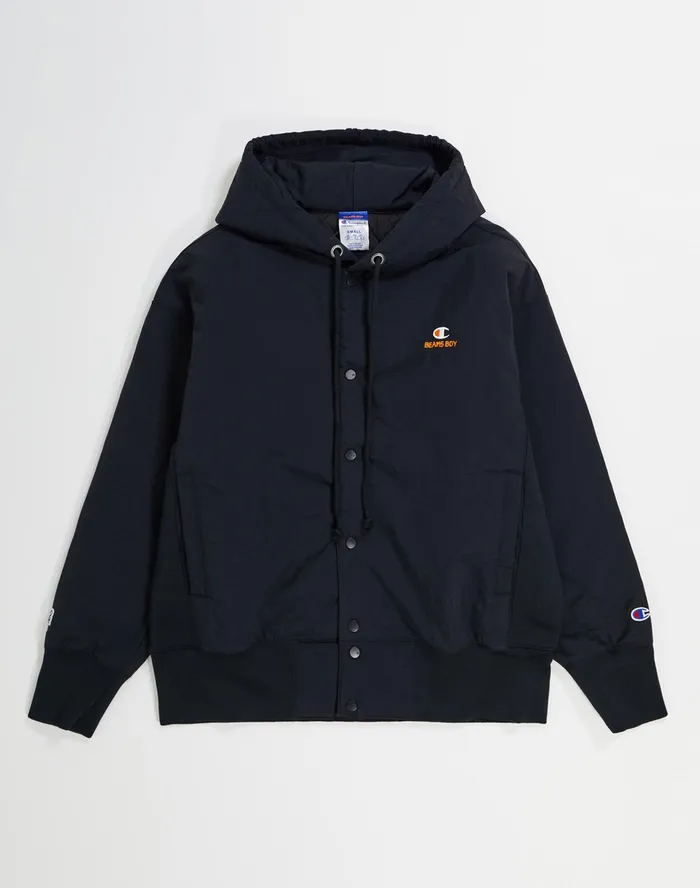 Beams Boy Reverse Weave Quilted Jacket C Logo Black Women Champion Jackets