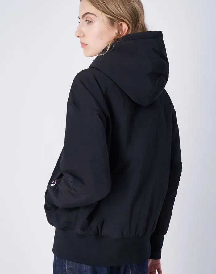 Beams Boy Reverse Weave Quilted Jacket C Logo Black Women Champion Jackets
