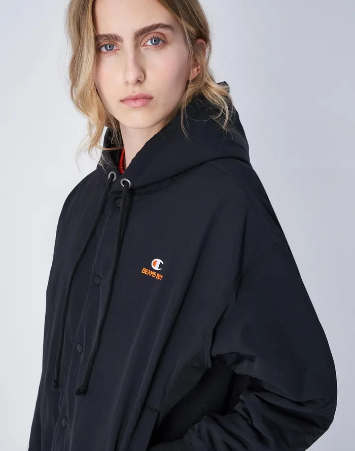 Beams Boy Reverse Weave Quilted Jacket C Logo Black Women Champion Jackets