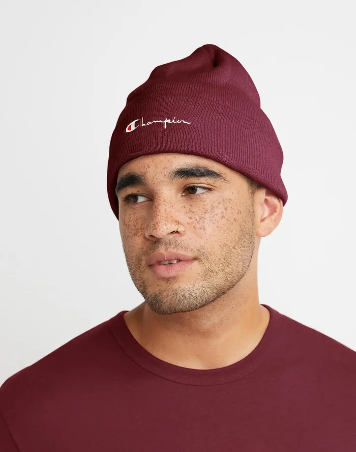 Beanie With Cuff Corporate Script Cardinal MenWomen Champion Hats