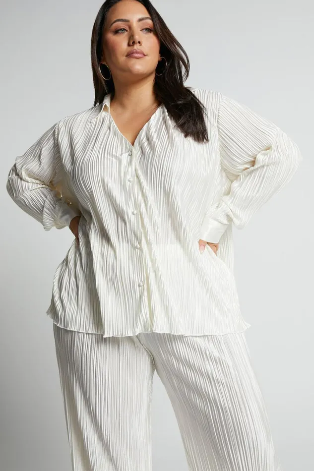 Beca Shirt 8211 Plisse Button Up Shirt In Cream Women Showpo Tops