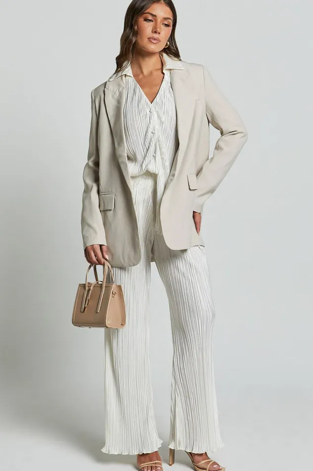 Beca Shirt 8211 Plisse Button Up Shirt In Cream Women Showpo Tops