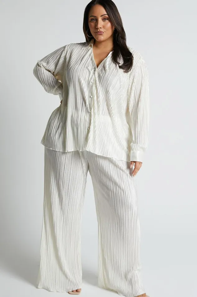 Beca Shirt 8211 Plisse Button Up Shirt In Cream Women Showpo Tops