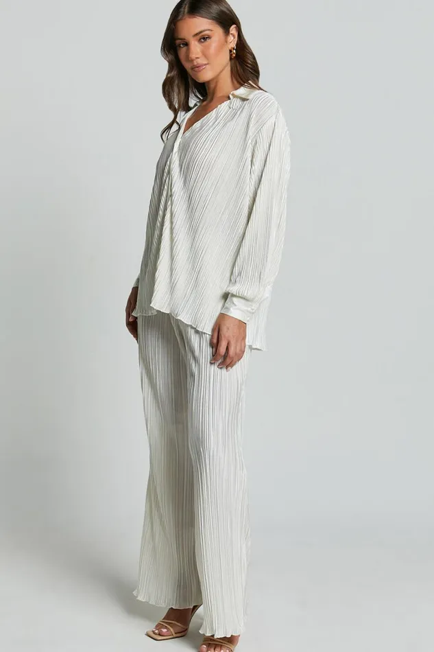 Beca Shirt 8211 Plisse Button Up Shirt In Cream Women Showpo Tops
