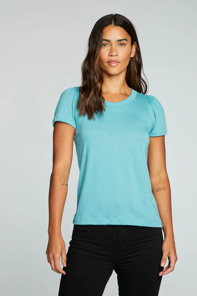 Bella Jersey Shirred Puff Sleeve Easy Tee Womens Tops Chaser Brand