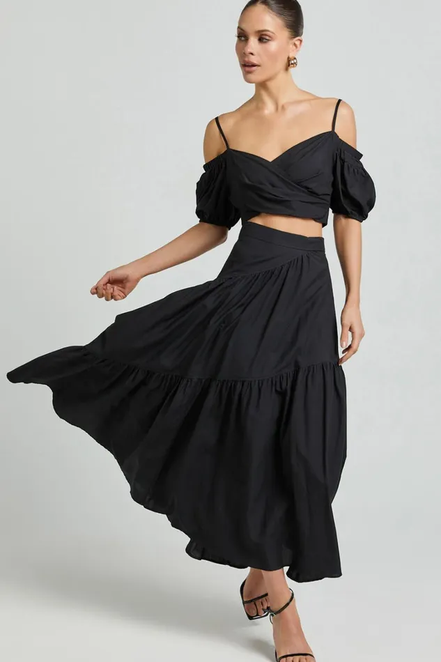 Bella Top 8211 Off Shoulder Cross Over Puff Sleeve Crop Top In Black Women Showpo Tops