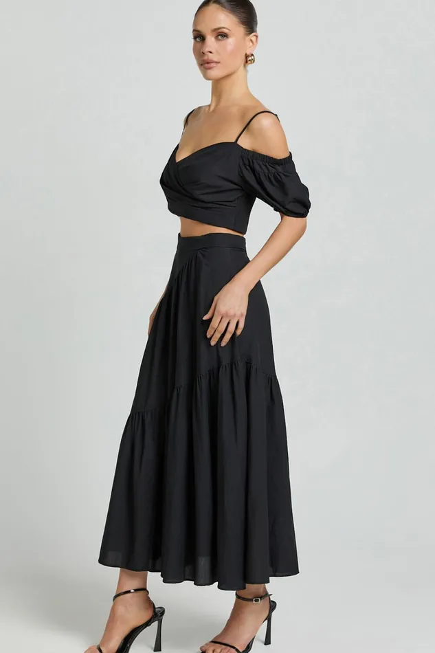 Bella Top 8211 Off Shoulder Cross Over Puff Sleeve Crop Top In Black Women Showpo Tops