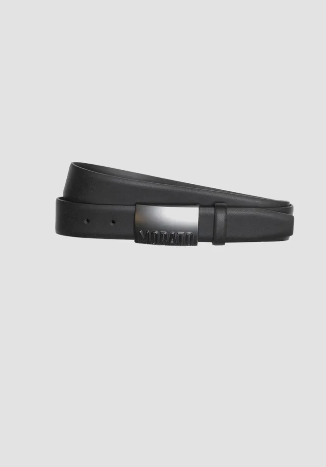 Belts Men Antony Morato 35mm Leather Belt With Plaque Black Belts Men Antony Morato 35mm Leather Belt With Plaque Black