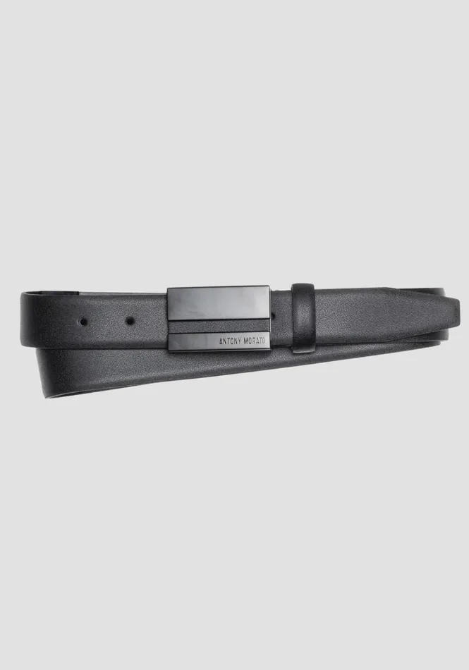Belts Men Antony Morato Belt In Genuine Leather With Logo Tab Black