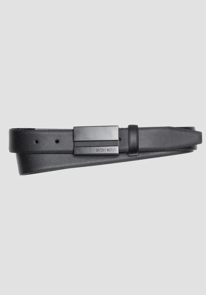 Belts Men Antony Morato Belt In Genuine Leather With Logo Tab Black