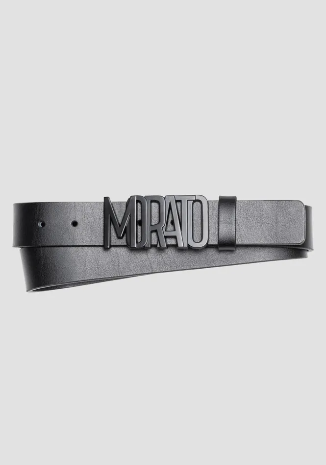 Belts Men Antony Morato Genuine Leather Belt With 034Morato034 Tab Black