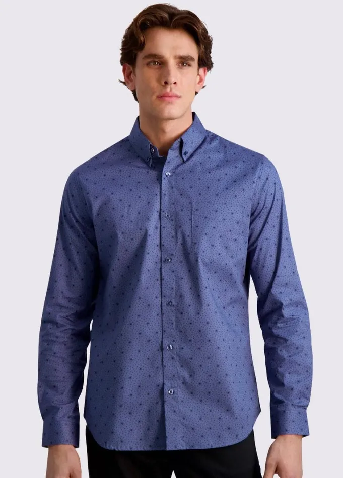 Ben Sherman Archive Print Shirts Men Dot Print LongSleeve Shirt 8211 Insignia Blue