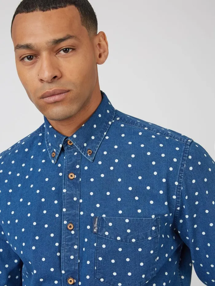 Ben Sherman Archive Print Shirts Men Indigo Spot Print LongSleeve Shirt