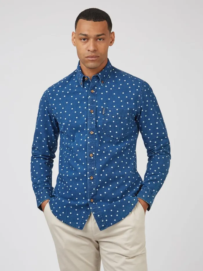 Ben Sherman Archive Print Shirts Men Indigo Spot Print LongSleeve Shirt Ben Sherman Archive Print Shirts Men Indigo Spot Print LongSleeve Shirt