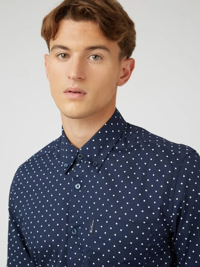 Ben Sherman Archive Print Shirts Men Navy Polka Dot Print LongSleeve Shirt