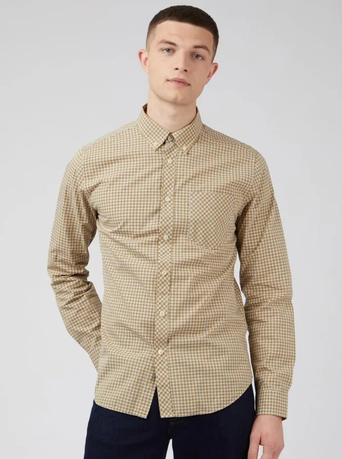 Ben Sherman Heritage Check Shirts Men Signature Gingham LongSleeve Shirt 8211 Stone