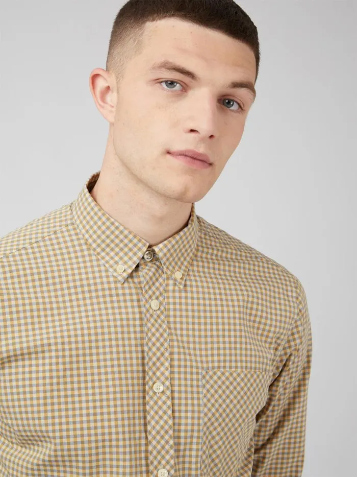 Ben Sherman Heritage Check Shirts Men Signature Gingham LongSleeve Shirt 8211 Stone