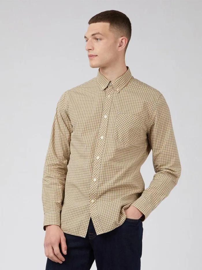 Ben Sherman Heritage Check Shirts Men Signature Gingham LongSleeve Shirt 8211 Stone