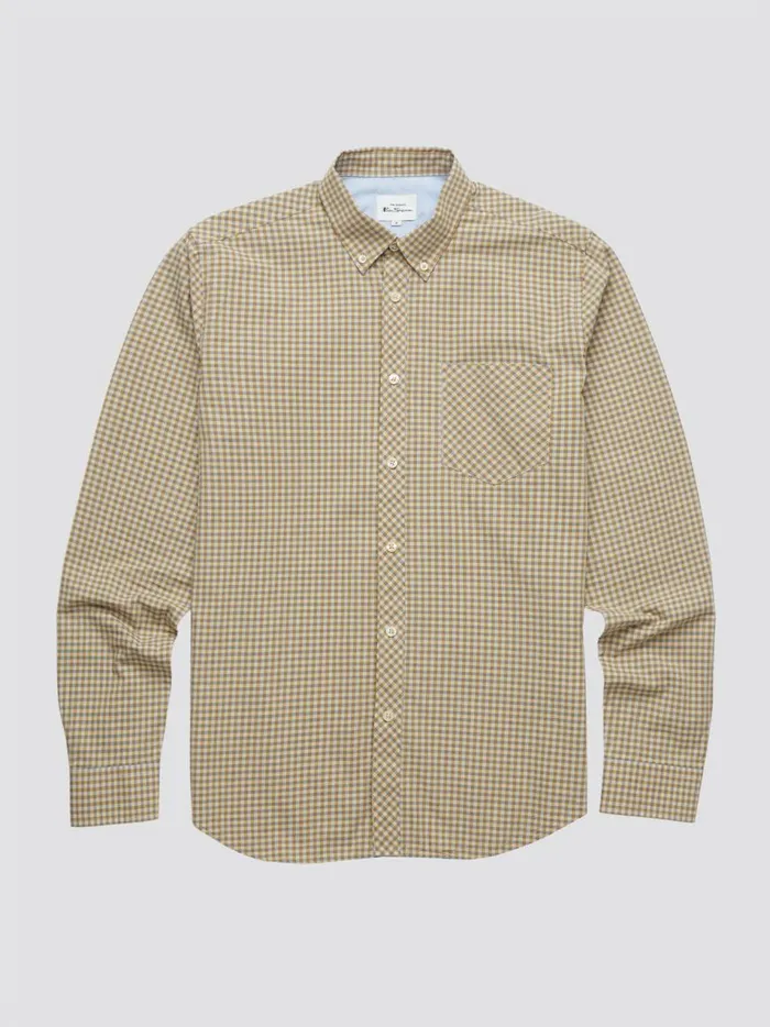 Ben Sherman Heritage Check Shirts Men Signature Gingham LongSleeve Shirt 8211 Stone
