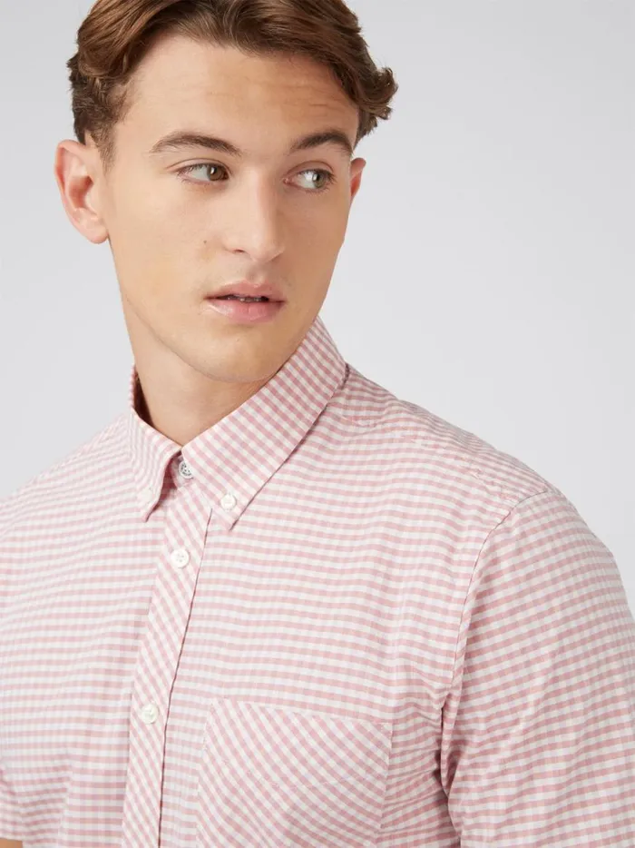 Ben Sherman Heritage Check Shirts Men Signature Gingham ShortSleeve Shirt 8211 Raspberry