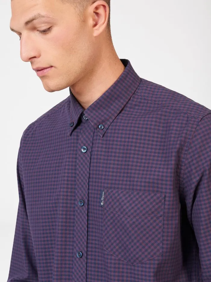 Ben Sherman Long Sleeve Shirts Men Signature Gingham LongSleeve Shirt 8211 Plum