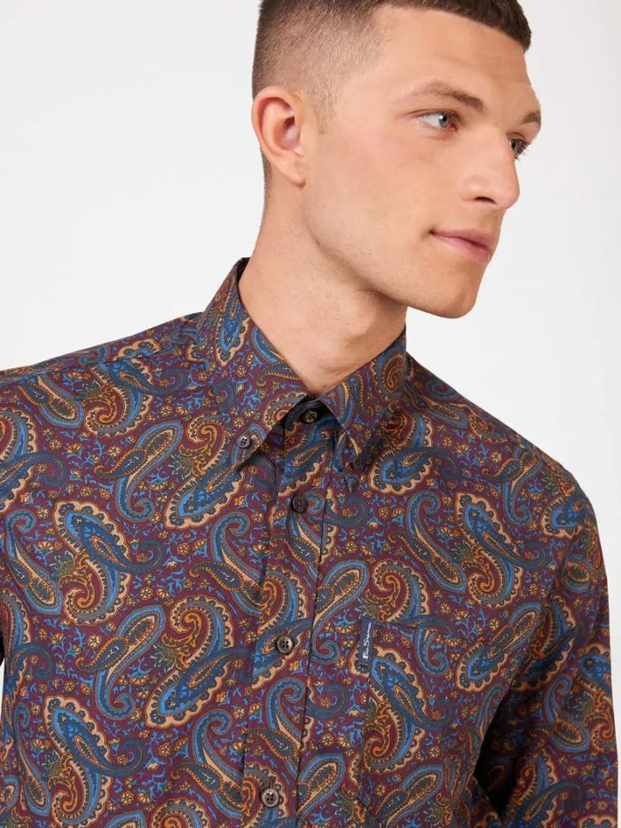 Ben Sherman Long Sleeve Shirts Men Signature Paisley Print Shirt 8211 Fog
