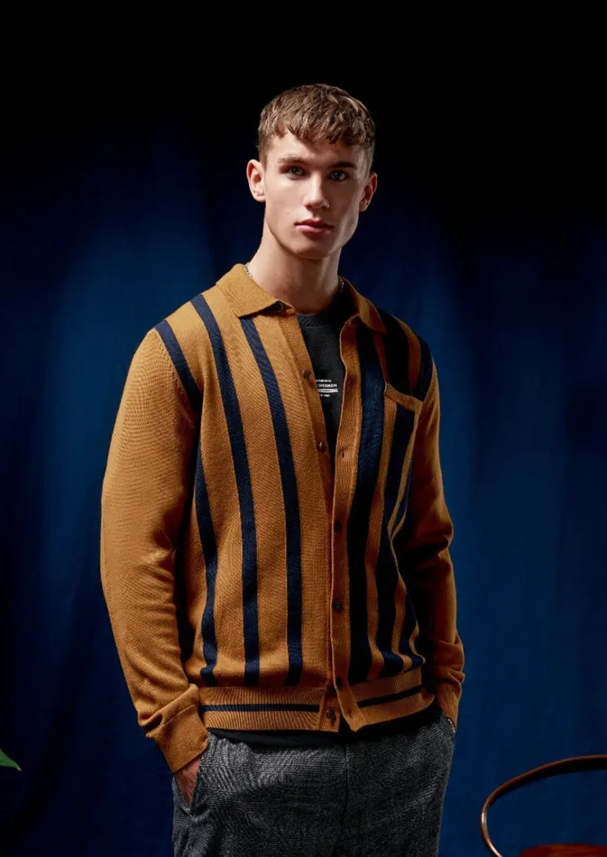 Ben Sherman Mod Knit Polos Men Button Through Stripe Knit Polo